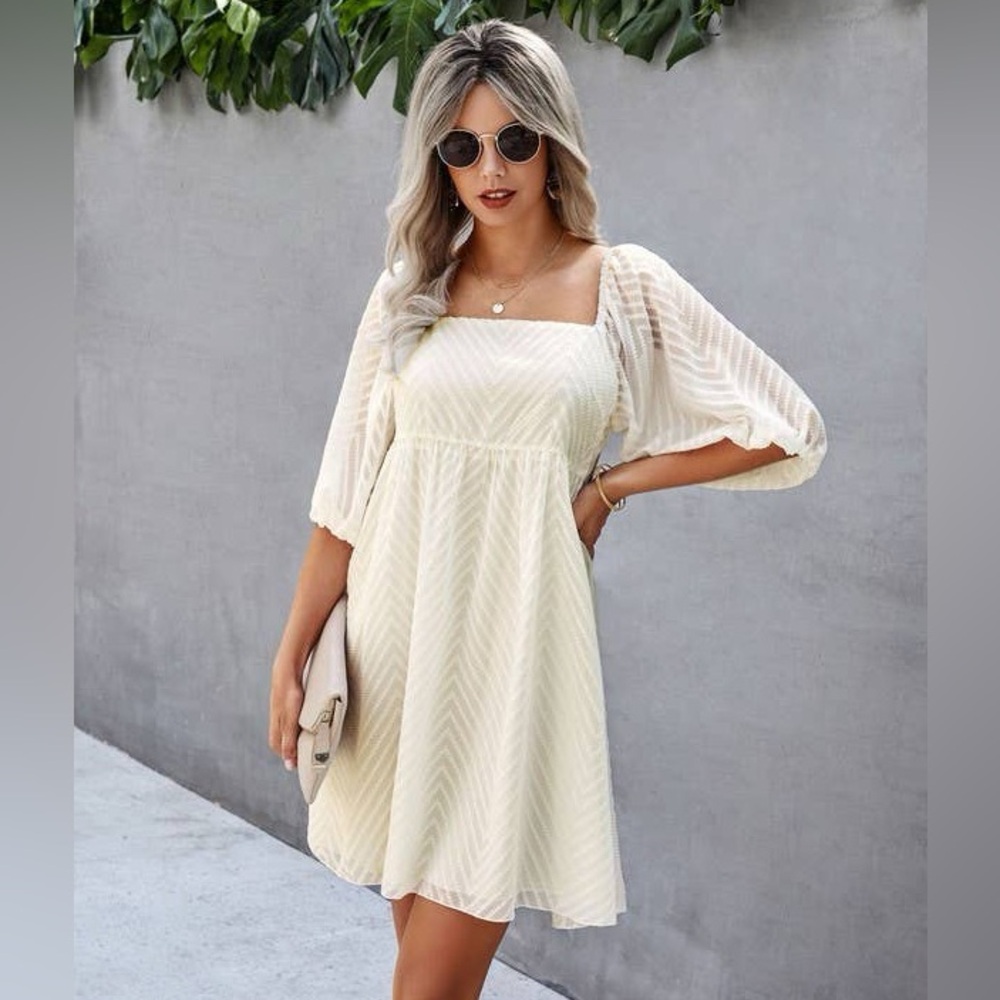 Chevron Textured Print Baby Doll Dress